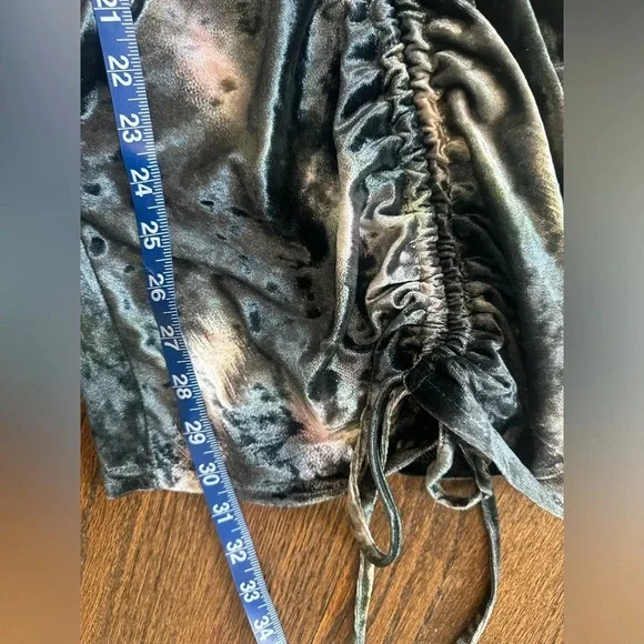 MOTEL x IRIS Aviva Y2k Mini Dress Velvet Ruched Abstract Camo medium 1290 - Picture 7 of 10